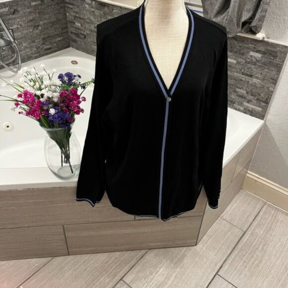 Women’s Sarah Spencer Black and Lavender Cardigan Plus Size 2X